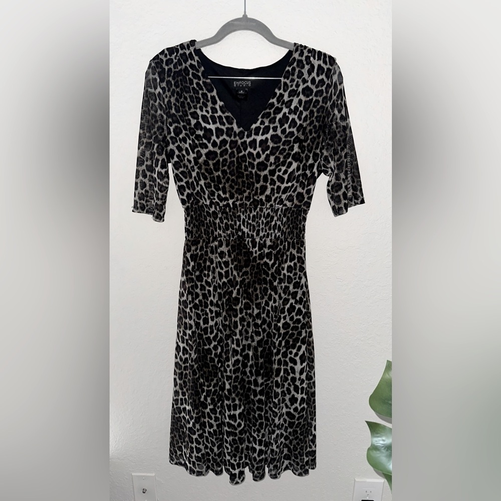 Enfocus Studio Leopard Print Dress Size 6, 3/4 Sleeves,Waist Accented Pre owned